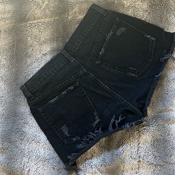 Reformation Black Button Fly High Rise Jean Short Distressed Size 29 - Picture 2 of 5